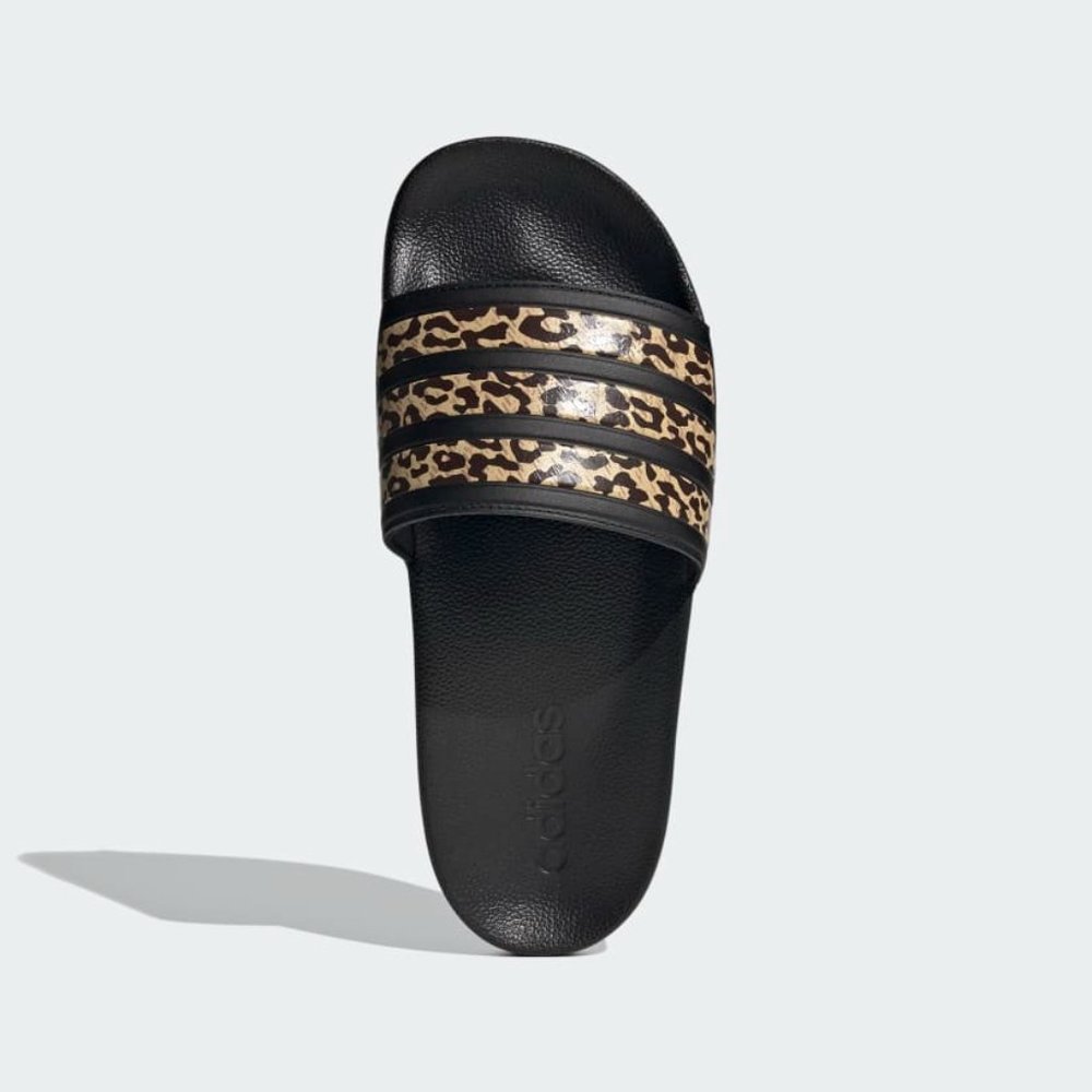 Brand New NIB ADILETTE AQUA SLIDES Size 11 Black Animal Print